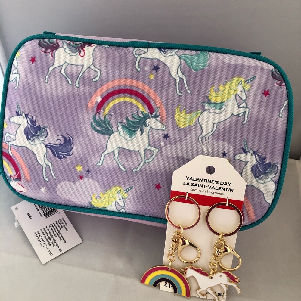 Your Zone brand Unicorn rainbow lunchbox keychain Purple teal gold NWT